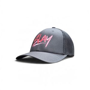 "SLAY" Flexfit 110 Stretch Trucker, Dark Grey/Pink - BARRE