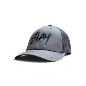 "SLAY" Flexfit 110 Stretch Trucker, Dark Grey/Black - BARRE